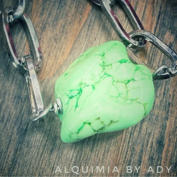 Chunky Turquoise Oracle — Silver Chain Companion Necklace + APPLE GREEN - Picture 2 of 2